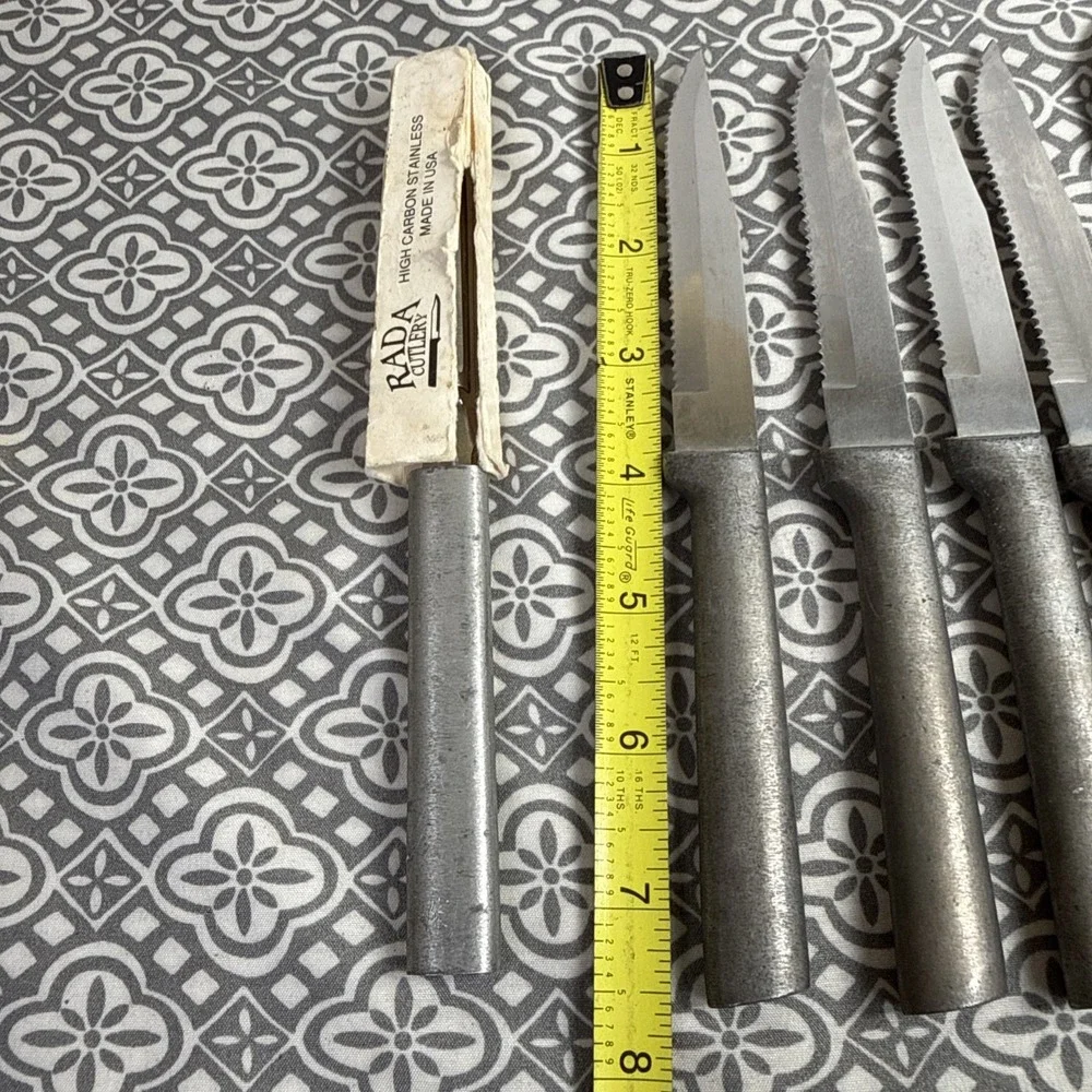 Rada 5 Knives Serrated & 1 Pealer Stainless Steel USA Made Silver. Aunts Estate.